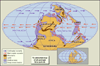 Distribution of landmasses, mountainous regions, shallow seas, and deep ocean basins during the 